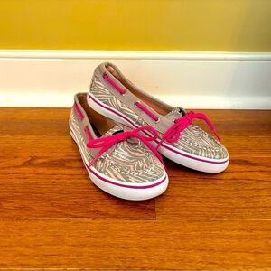 Girls Sperry Sequin Zebra Strip Pink and Gray Boat Shoes Top-Sider Size 1